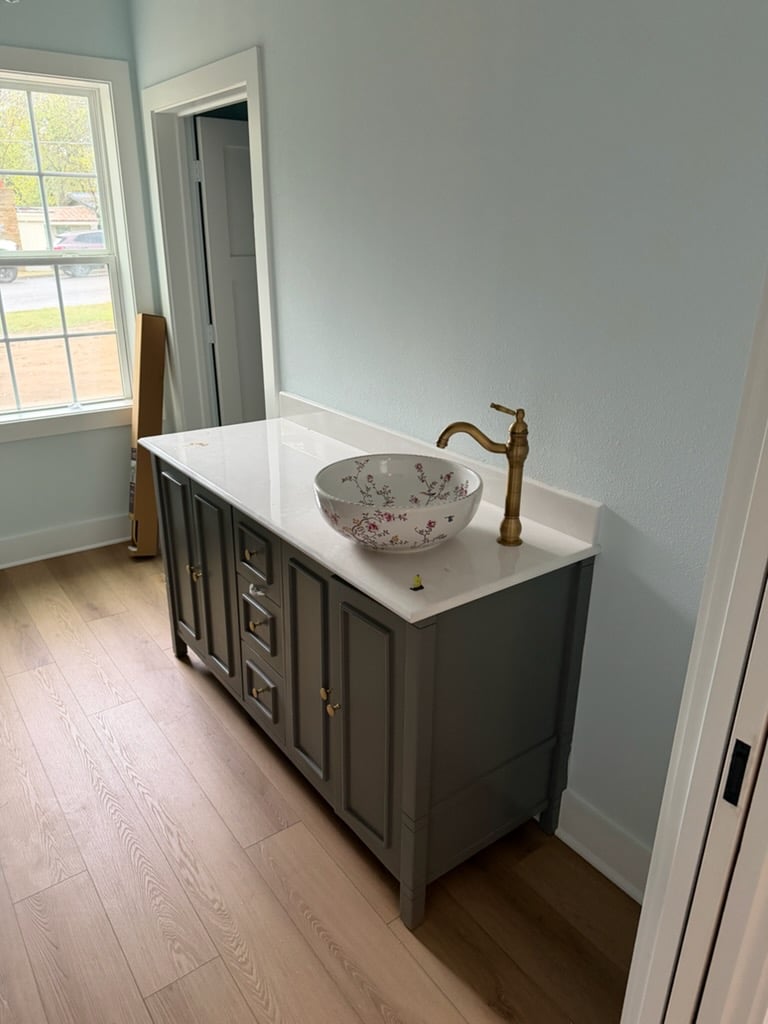Custom bathroom vanity and vessel sink installation completed in Aledo, TX